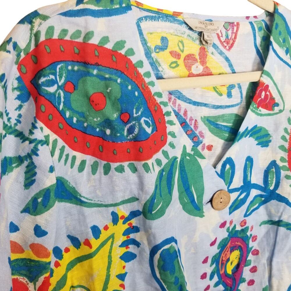 Hester & Orchard Anthropologie Womens Floral Linen Cotton Tunic XL Boho Hippie - Picture 5 of 8